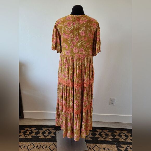 Downeast Floral Tiered Maxi Dress Bohemian Gypsy Hippie Cottage Prairie Large - Picture 5 of 14